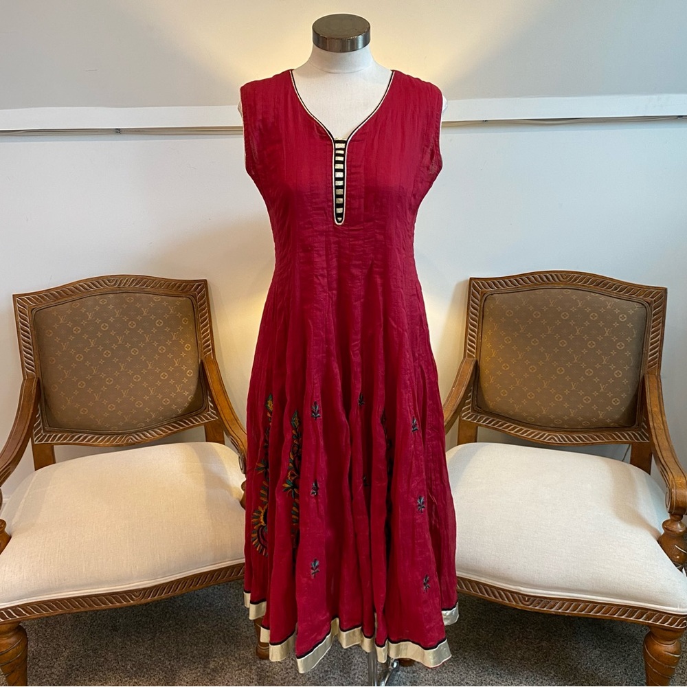 VTG Handmade Elegant Red Sleeveless Kurta Slip Dress